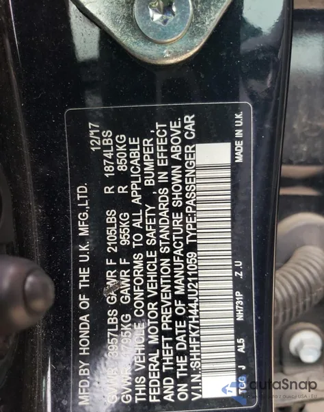 2018 Honda Civic Sport from USA, damaged, VIN SHHFK7H44JU211059